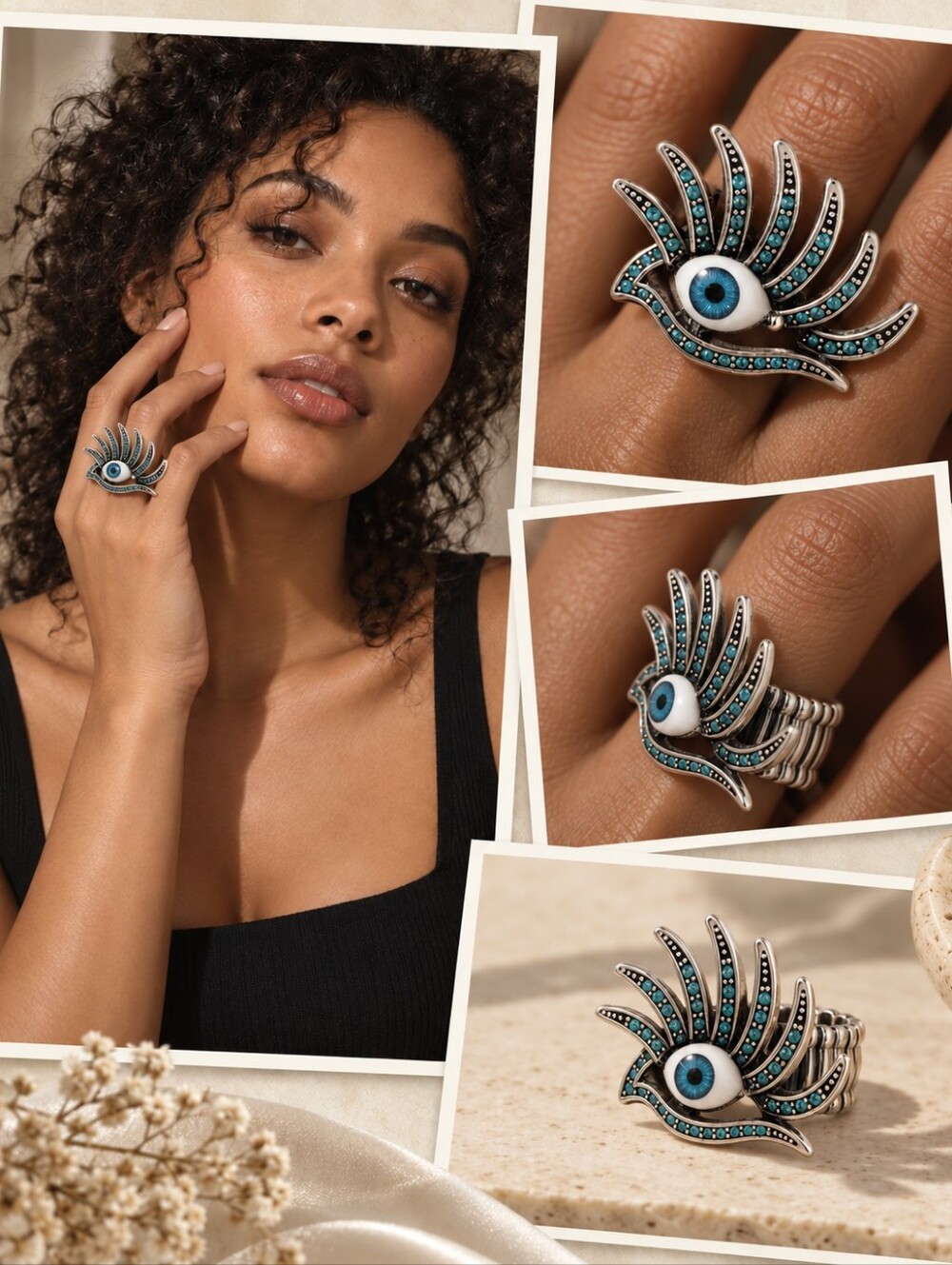 Blue Evil Eye Cocktail Ring - Silver-Tone Women's Jewelry